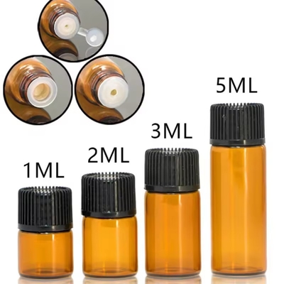 1ml 2ml 3ml 4ml 5ml Essential Oil Mini Amber Glass Vials Bottles With Screw Cap