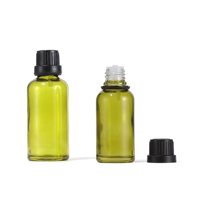 10ml 15ml 30ml Olive Green Orifice Reducer Essential Oil Glass Bottle with Lid