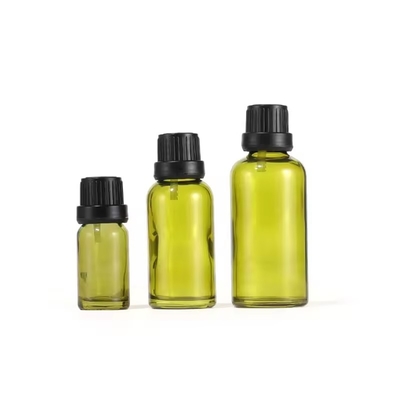 10ml 15ml 30ml Olive Green Orifice Reducer Essential Oil Glass Bottle with Lid